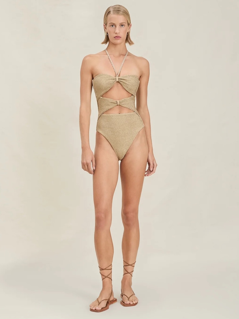 DEVON WINDSOR Ulla Full-Piece Metallic Gold Swimsuit